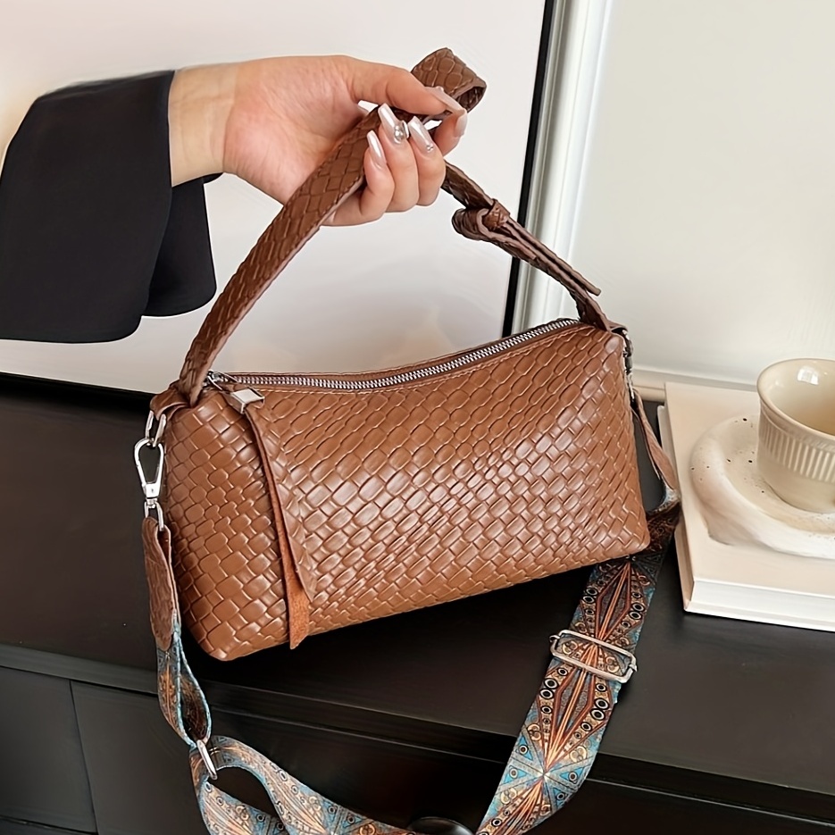 Trendy Argyle Quilted Crescent Bag, Pu Leather Solid Color Shoulder Bag,  Perfect Crossbody Bag For Daily Use - Temu