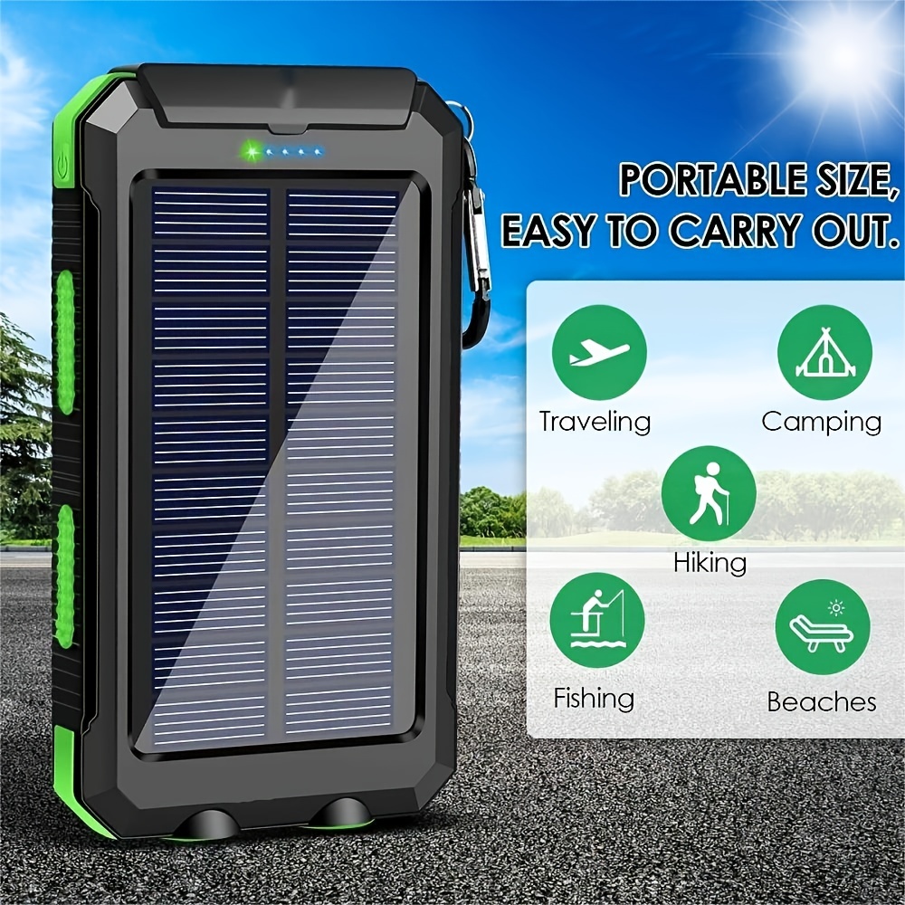 Cargador solar, cargador de batería solar de 20000 mAh, impermeable,  portátil, con respaldo externo, para exteriores, con linternas LED duales,  panel