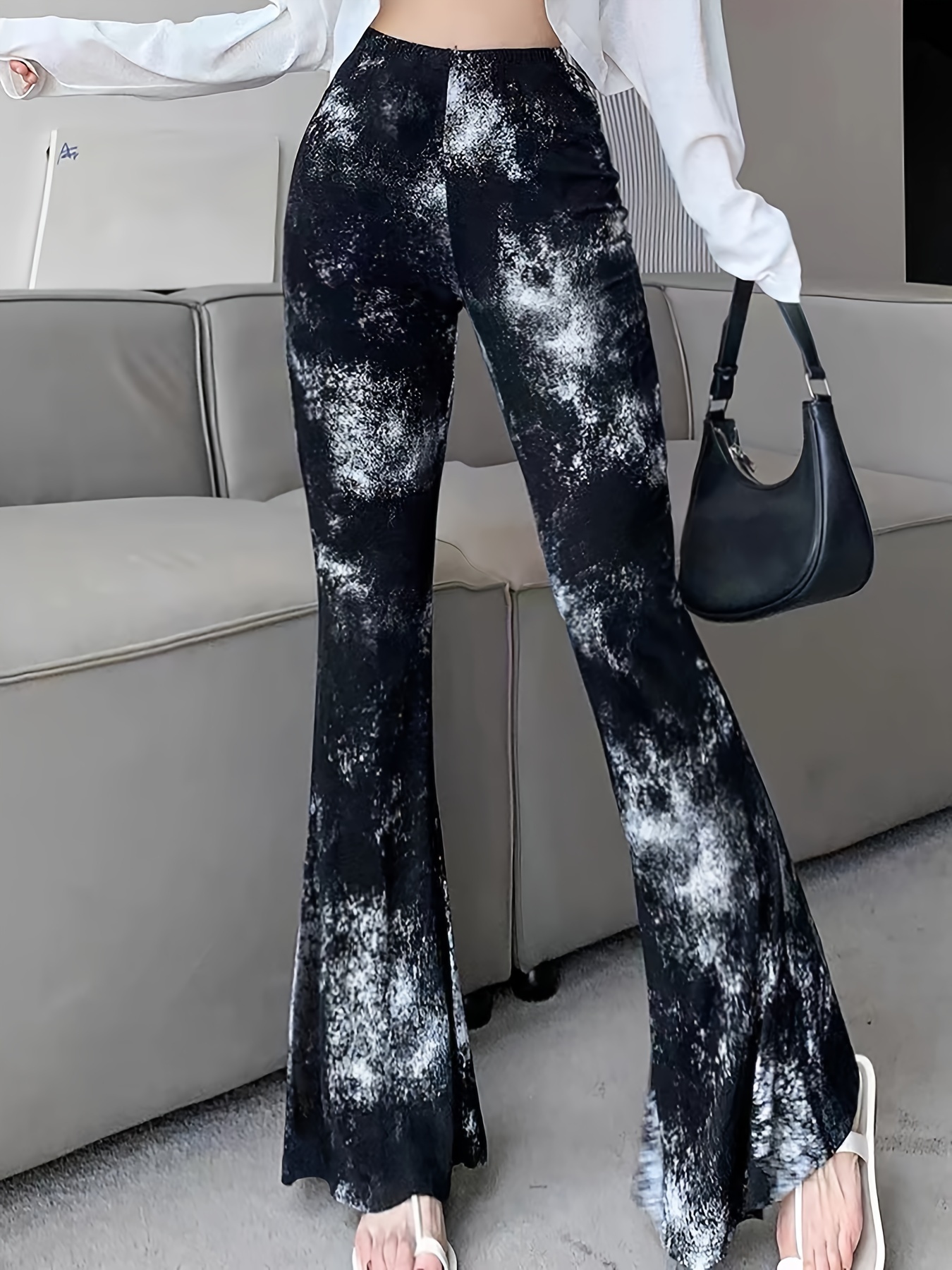 Womens Tie-Dye Flare Pants High Waisted Vintage Bell Bottom Pants