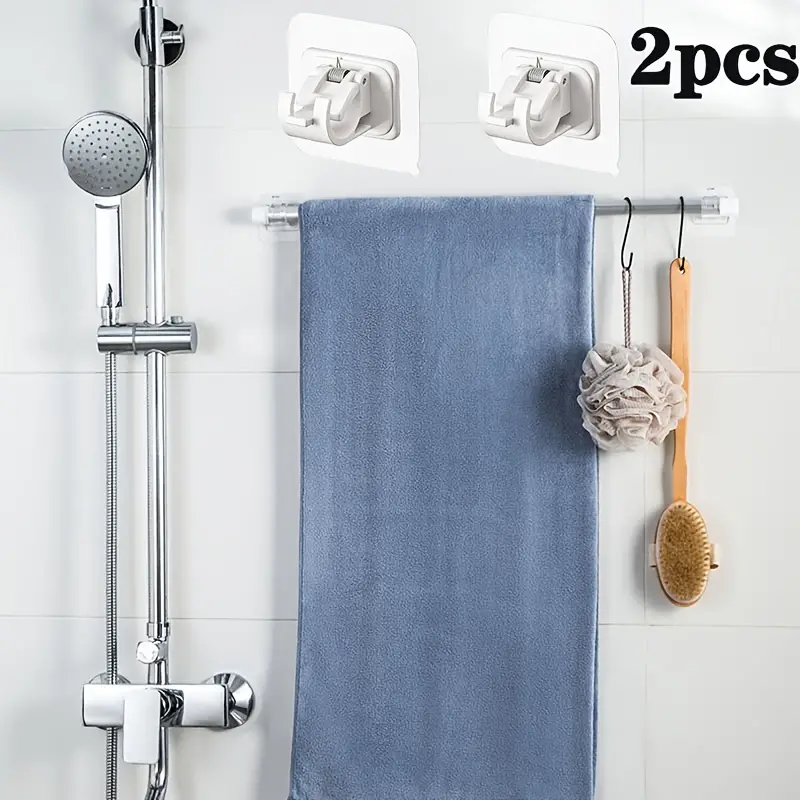 2pcs Shower Curtain Hooks, Shower Curtain Rod Holder Brackets, No Punch  Self-Adhesive Adjustable Curtain Rod Hooks For Bathroom, Kitchen, Household  St