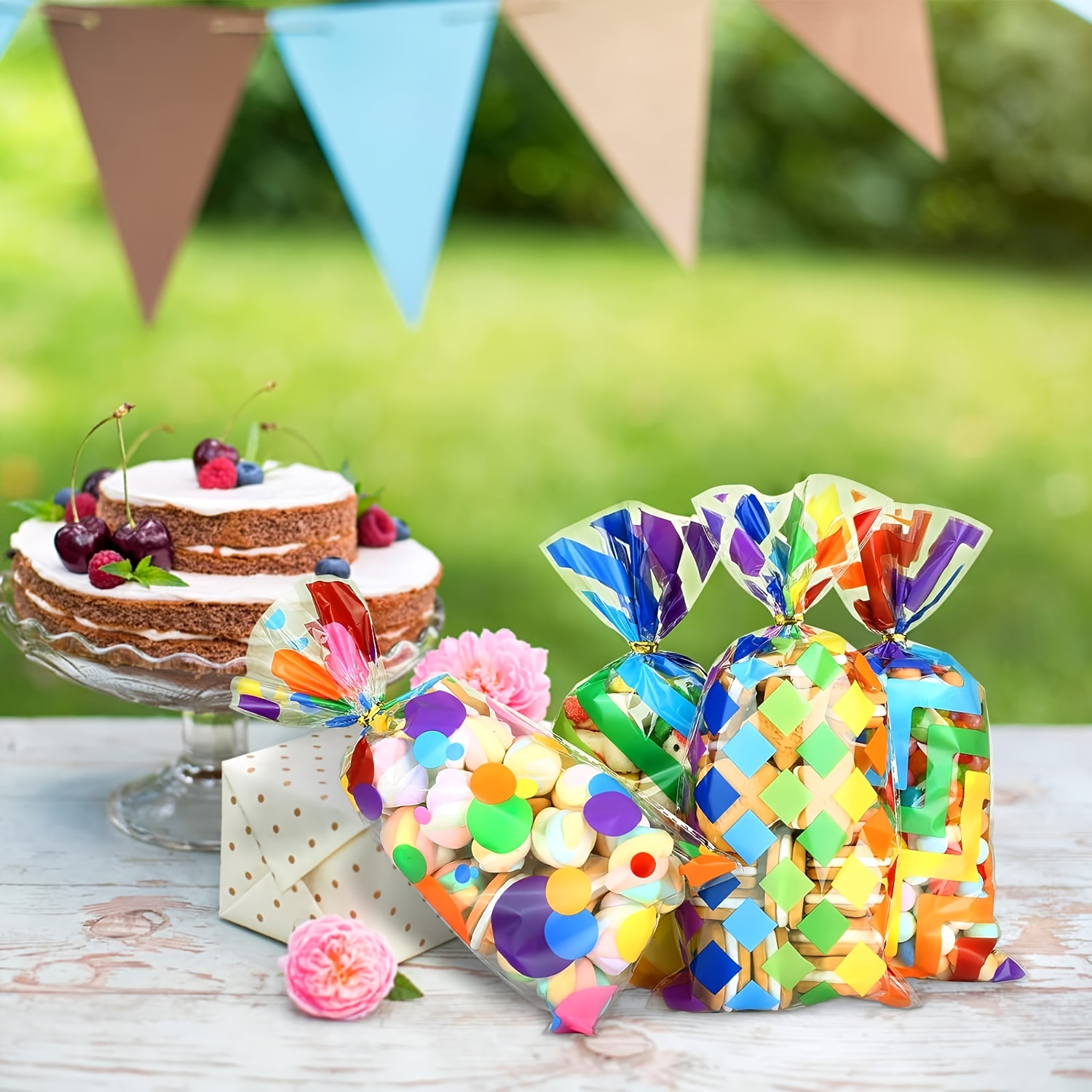 Fun Express Surtido de bolsas de celofán arcoíris – Juego a granel de 72 en  colores brillantes – Suministros para fiestas, bolsas de regalo
