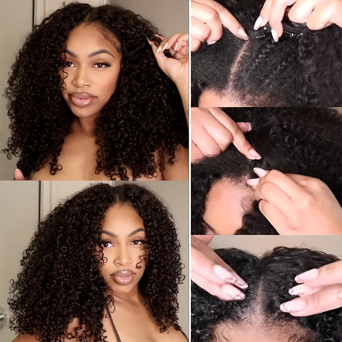 

V Part Bob Wig Afro Curly Human Hair No Leave Out Glueless Upgraded U Part Wigs For Women, Afro Curly V-part Wigs V Shape Clip In Half Wig Beginner Friendly 180% Density