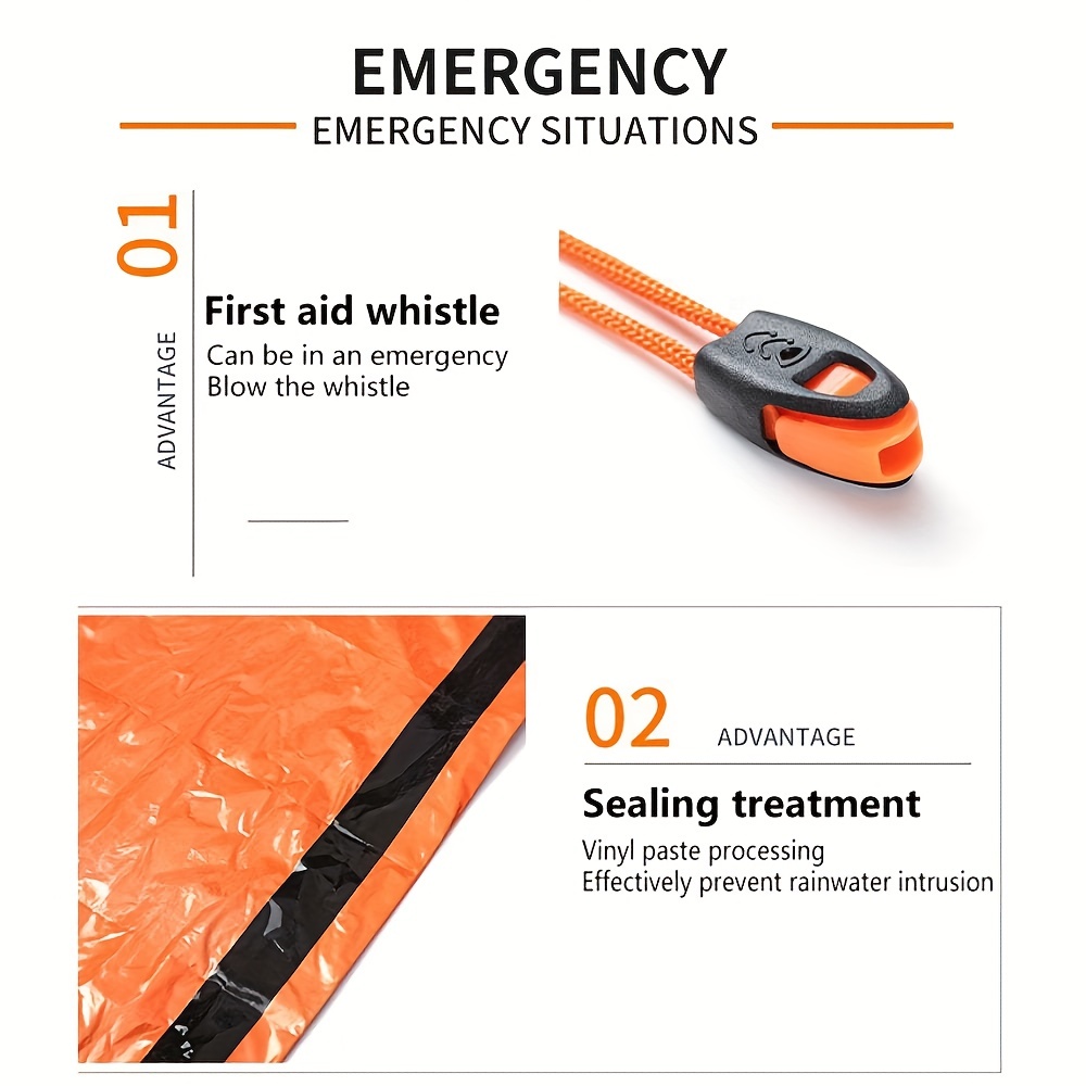 Tube d'urgence Tente Survie Orange Shelter Rescue Camping Tente Film  d'aluminium Sac de couchage 