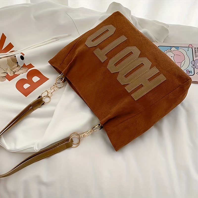 Letter Patch Decor Tote Bag, Vintage Chain Shoulder Bag, Women's Work &  School Handbag - Temu