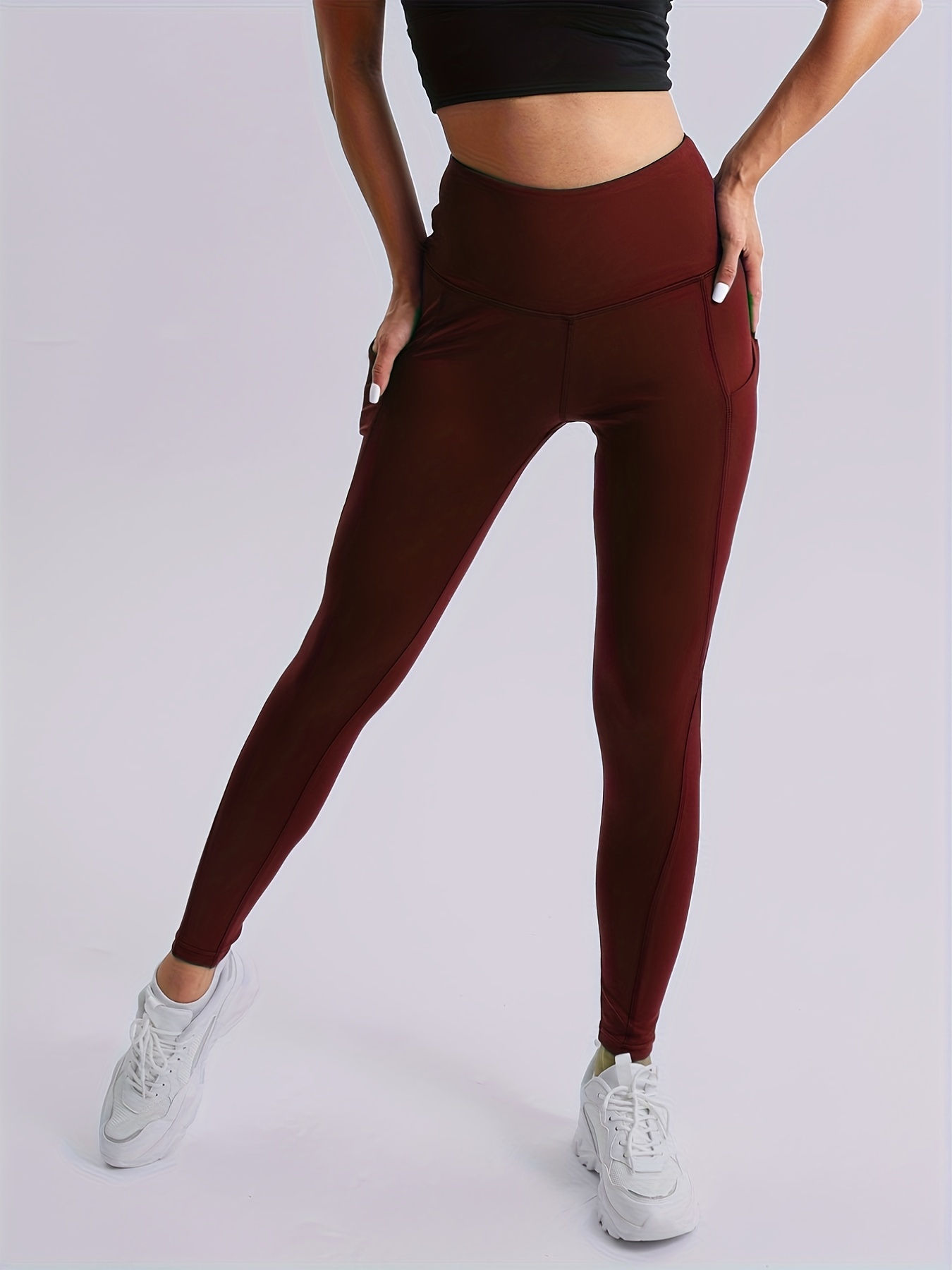 JWZUY Women's Leggings High Waisted Yoga Trousers Workout Exercise Casual  Pants Wine S 
