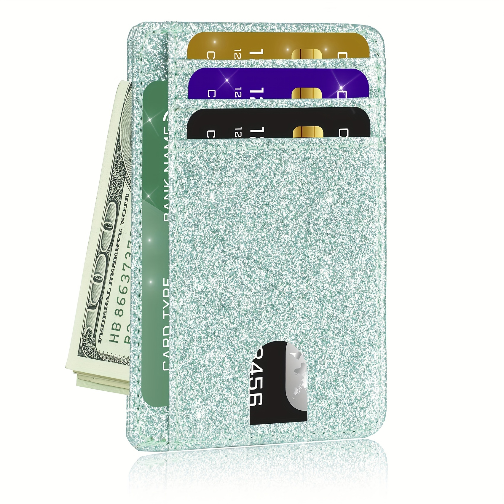 

Glitter Bling Rfid Blocking Card Organizer, Pu Leather Portable Lightweight Card Holder, Practical Card Purse