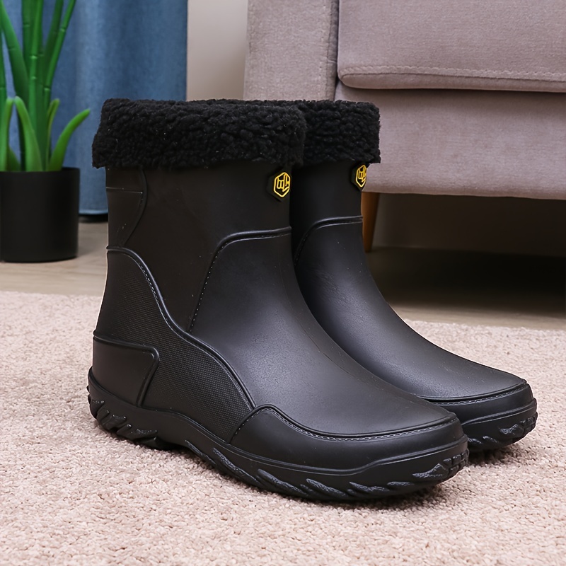 Bottes Pluie Tendance Hommes Enfiler Sans Doublure En Peluche