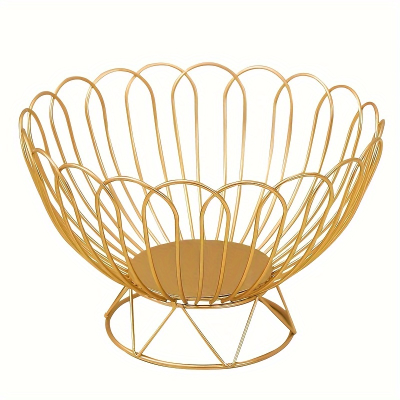 1pc Metal Fruit Storage Basket, Modern Hollow Gold Fruit Basket