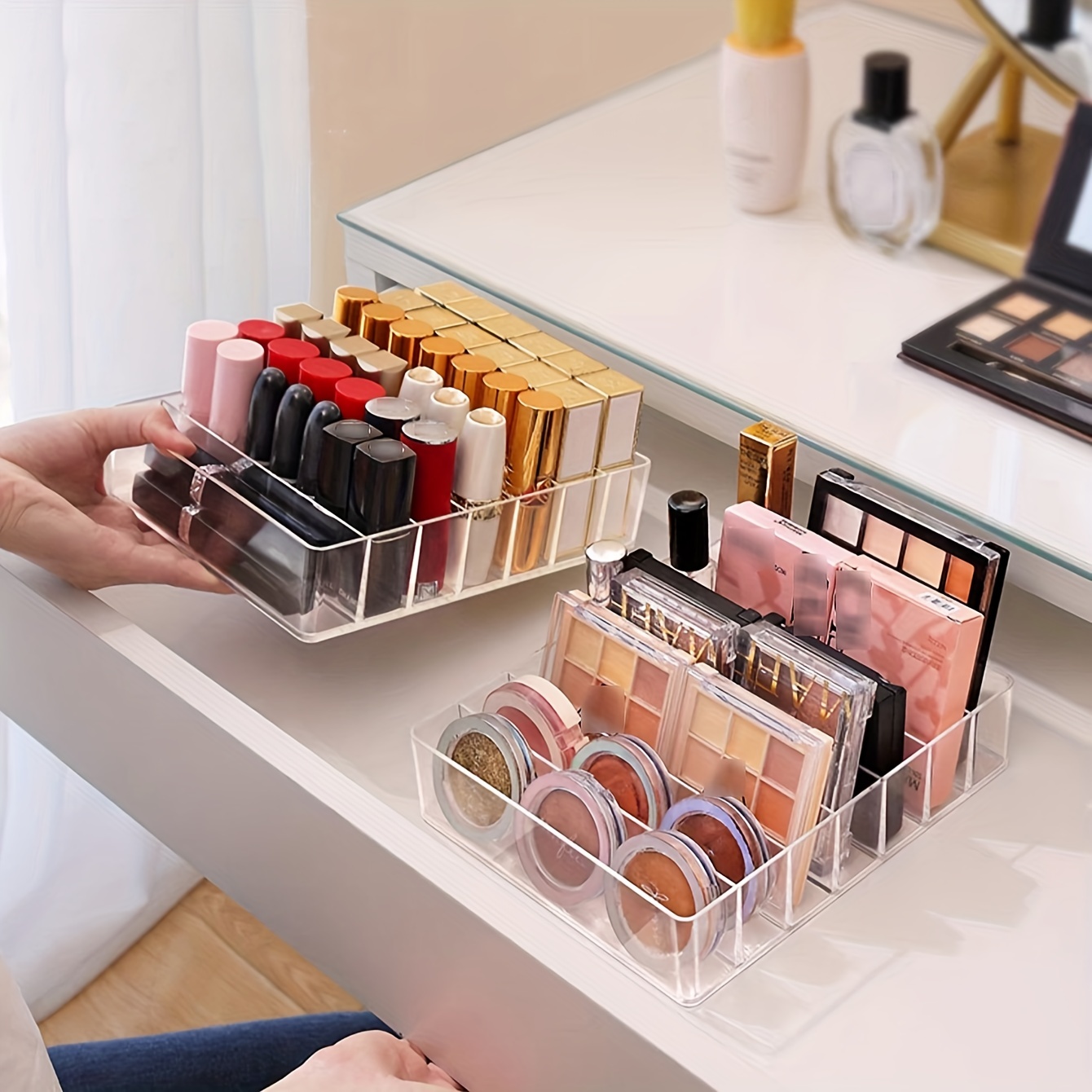 Organizador de sombra de ojos, Caja de almacenaje para maquillaje,  transparente, con 7 rejillas - AliExpress
