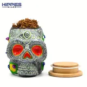 1pc glass smoking ashtray glow in dark tobacco container with luminous halloween skull head hand painted tobacco storage sealed jar with lid glass jar for smoking cigarette tobacco storage halloween christmas gift details 0