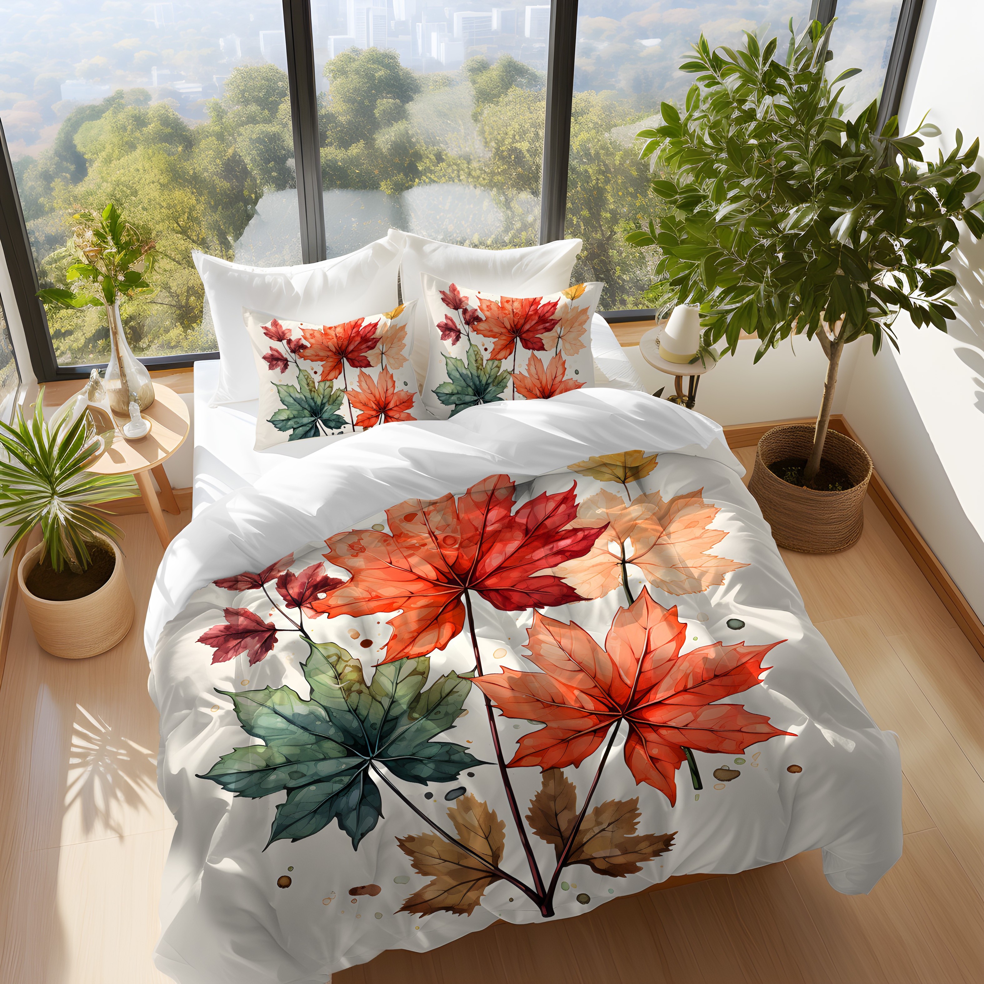 Cotton Maple Leaf Daisy Print Duvet Cover Set 1 Duvet Temu United Kingdom