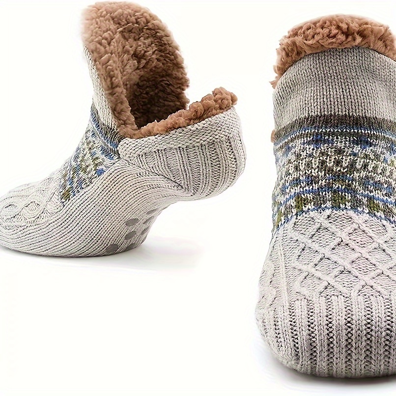 Men's Fluffy Slouch Winter Warm Plush Non Slip Grip Soft Comfy Slippers Socks
