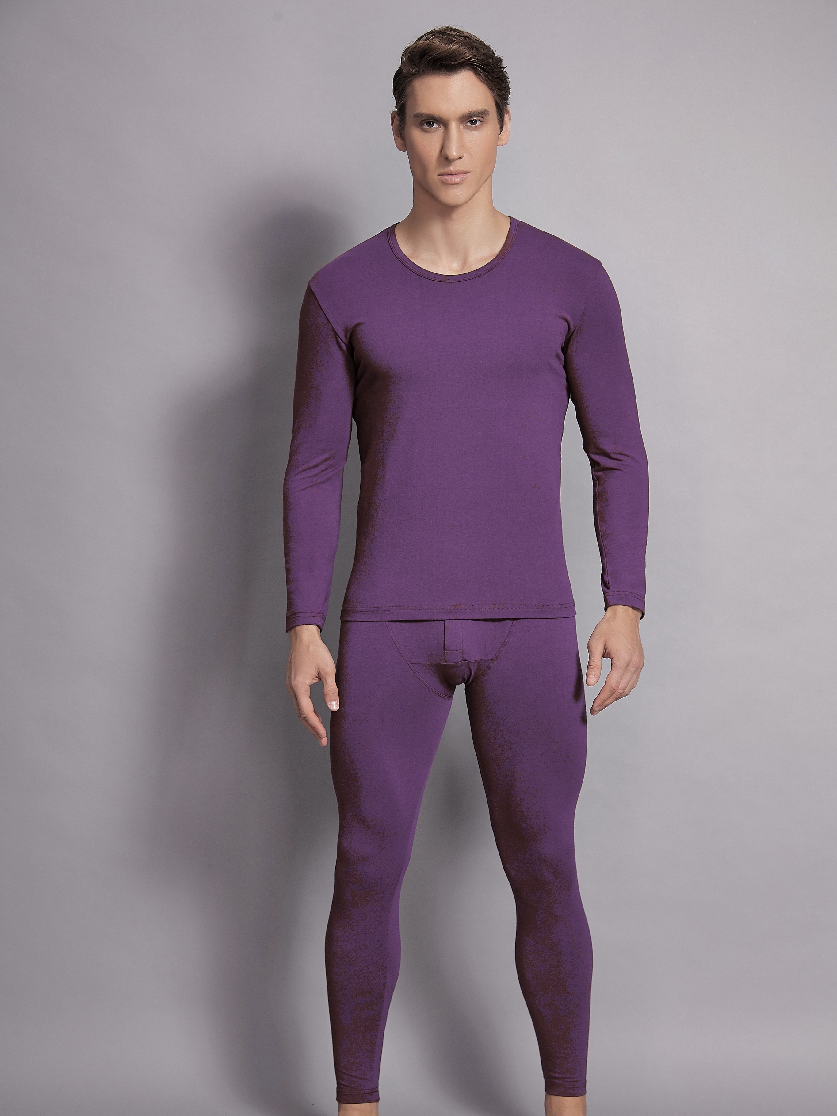 Men's Thin Thermal Underwear Set, Slim Base Leggings Pants & Crew Neck Long  Sleeve Sweater