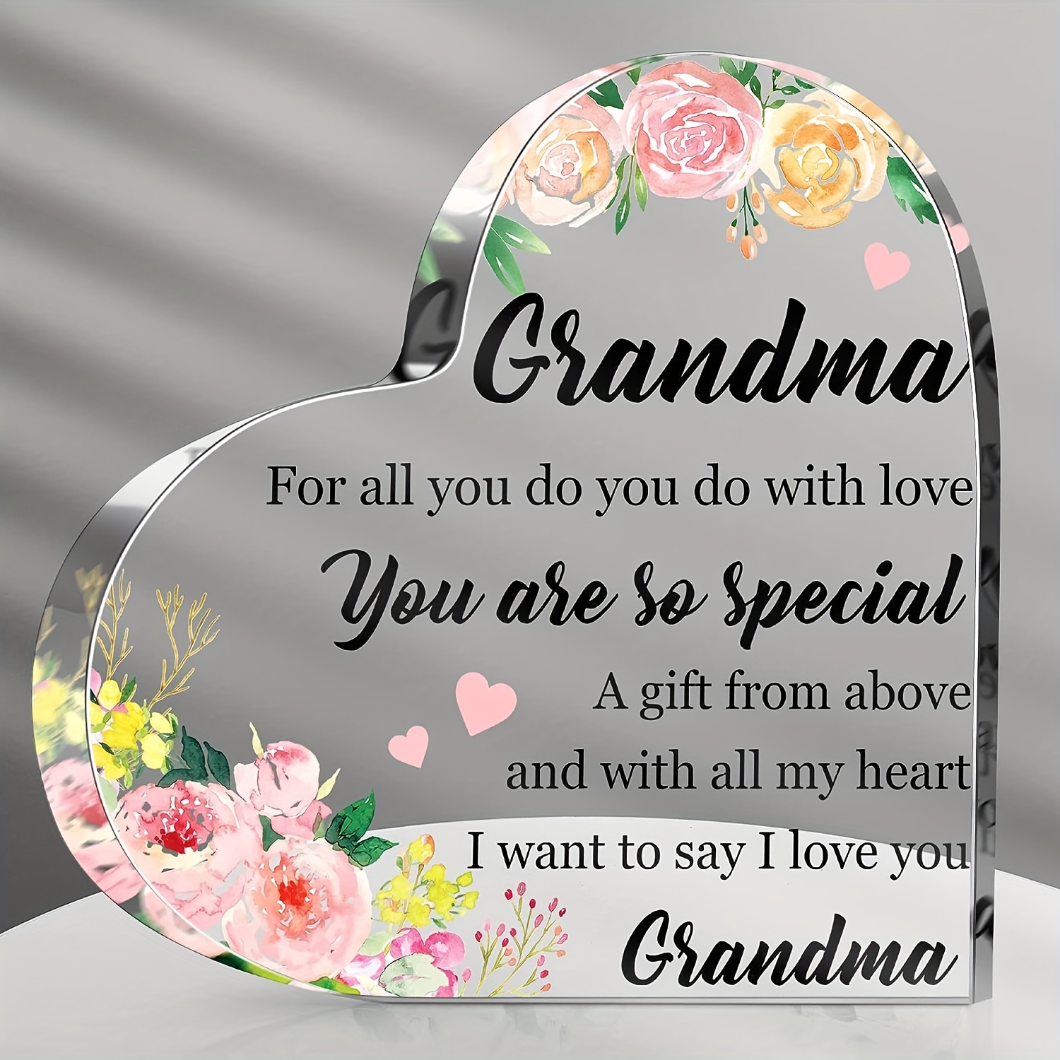 Acrylic Ornament Grandma Birthday Gifts Floral Theme Heart - Temu