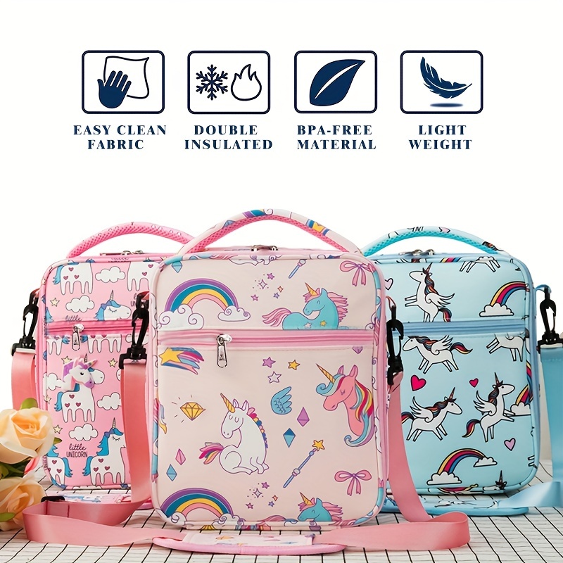 Unicorn Pattern Lunch Bag, Cartoon Cute Polyester Lunch Box For Daily