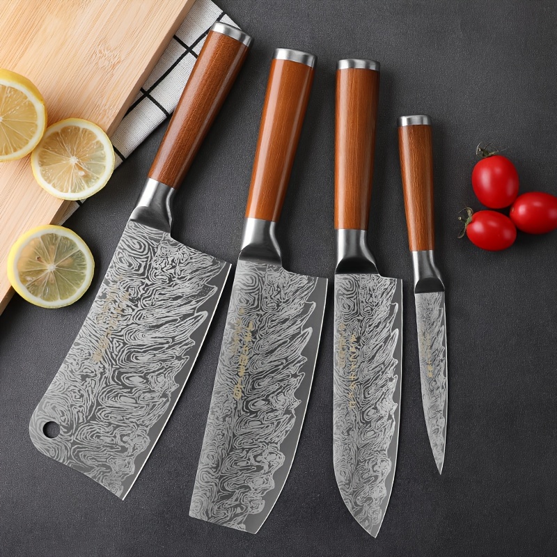 Damascus Steel Knife Set Kitchen Knife Household Kitchen - Temu