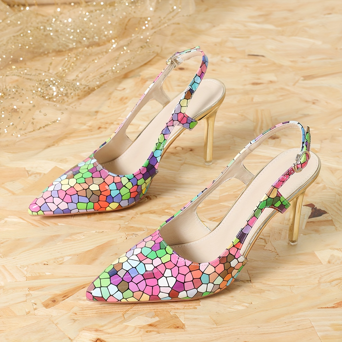 Women's Colorful Plaid Print Sandals Ankle Buckle High Heel Temu New