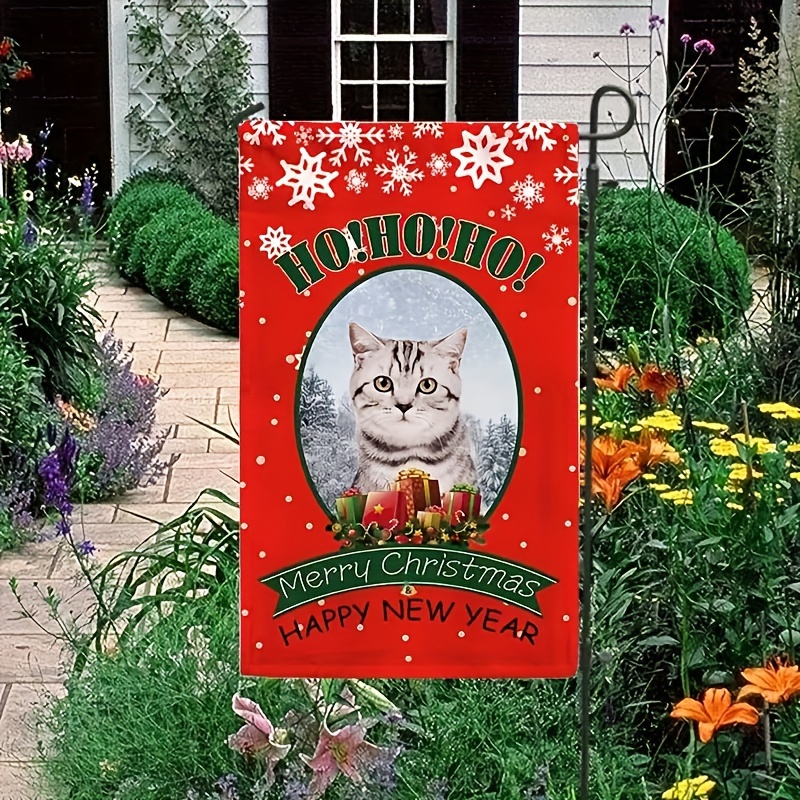 Cat Themed Merry Christmas Garden Flag Double Sided 12x18 Outdoor Decor