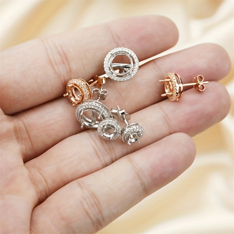 925 Sterling Silver Rose Golden Tone DIY Prong Studs