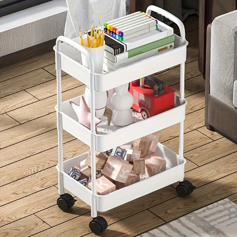 3-Tier Plastic Organizer Rolling Cart Craft Cart Serving Trolley with  Wheels Bath Ball Wipes Scissors Living Room Storage Rack