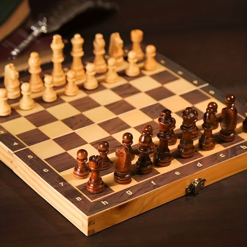 Conjunto de xadrez dobrável de madeira, portátil, artesanato