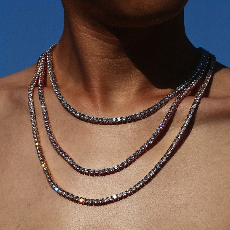Single Row Tennis Chain Zircon Necklace Hip Hop Copper Chain - Temu