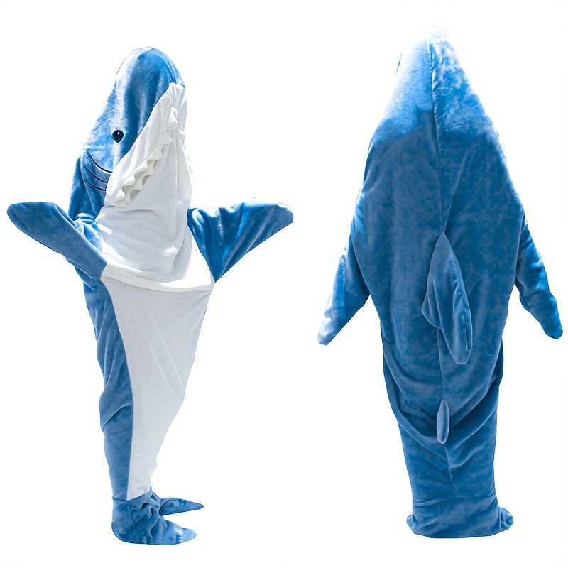  Manta de tiburón saco de dormir súper suave y acogedor de  franela con capucha de tiburón saco de dormir con cola de tiburón manta de  forro polar, Azul : Hogar y