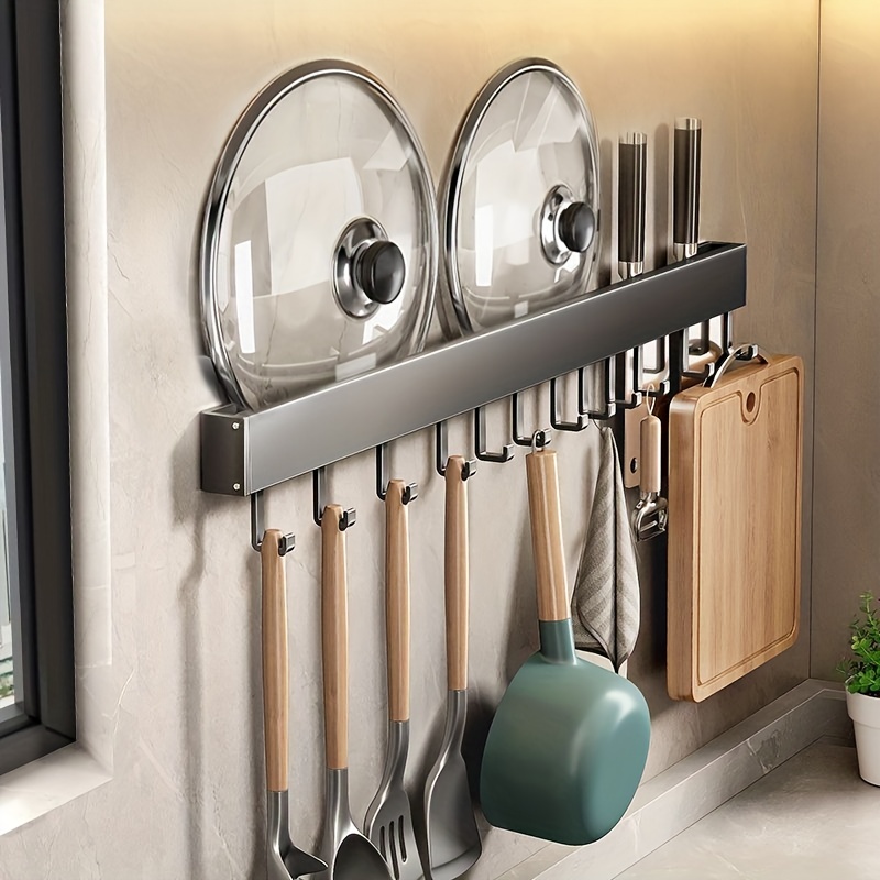 Wall Mounted Kitchen Utensil Holder Rack, Stainless Steel Pots and Pans  Hanging Rack, Cooking Utensil Hanger with Hook, Suitable for Spatula Spoon