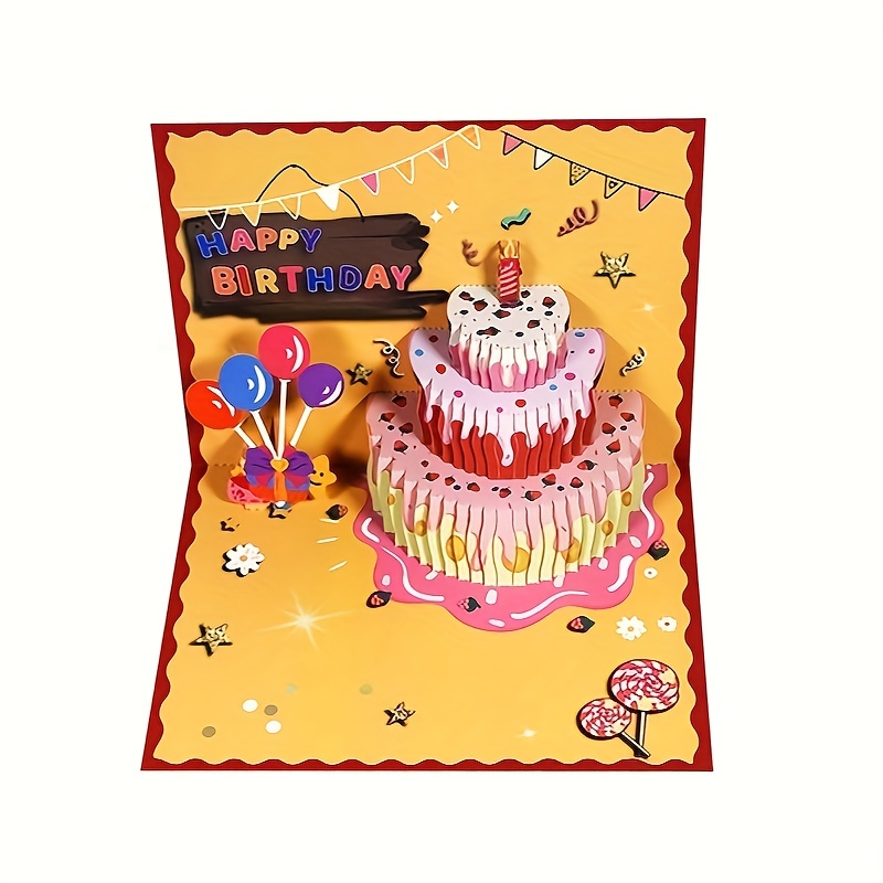 1pc Carte D'anniversaire Pop Up Happy Birthday 3D Gâteau Carte Postale  Surprenez Vos Proches Avec Une Carte D'anniversaire Spéciale