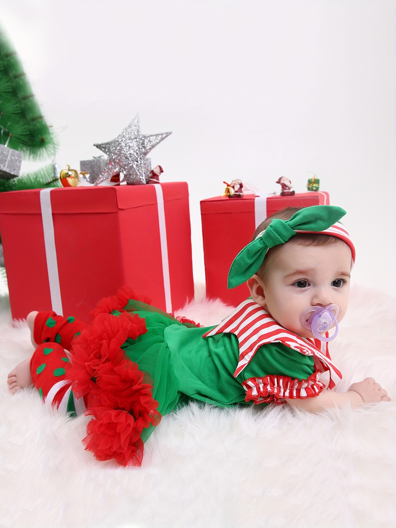 Conjunto De Vestido De Niña De Bebé 3pcs Traje De Payaso + Calcetines De  Pierna + Ropa Para La Cabeza 3 6 9 12 Meses Recién Nacido Verde De Navidad