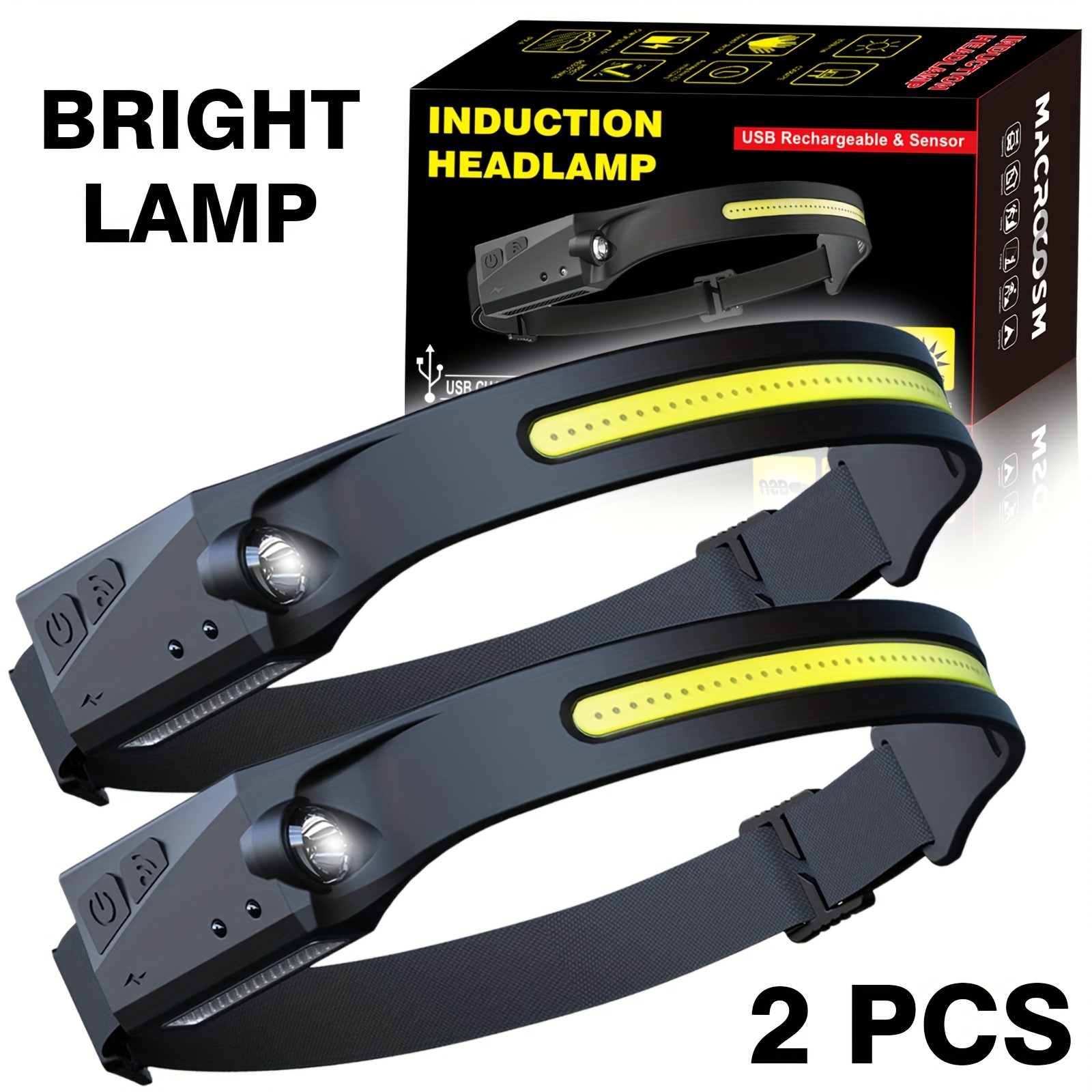 Silicone LED capteur Cob phare lampe de poche Rechargeable étanche