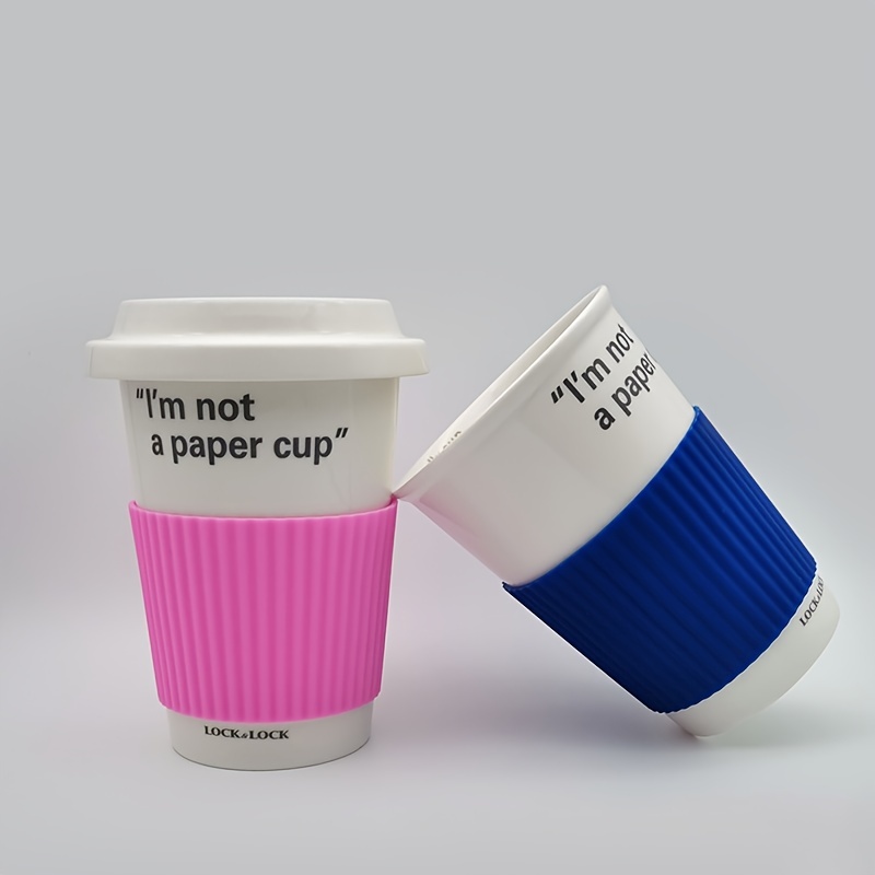 Reusable glass Coffee mug with silicone sleeve and plastic lid