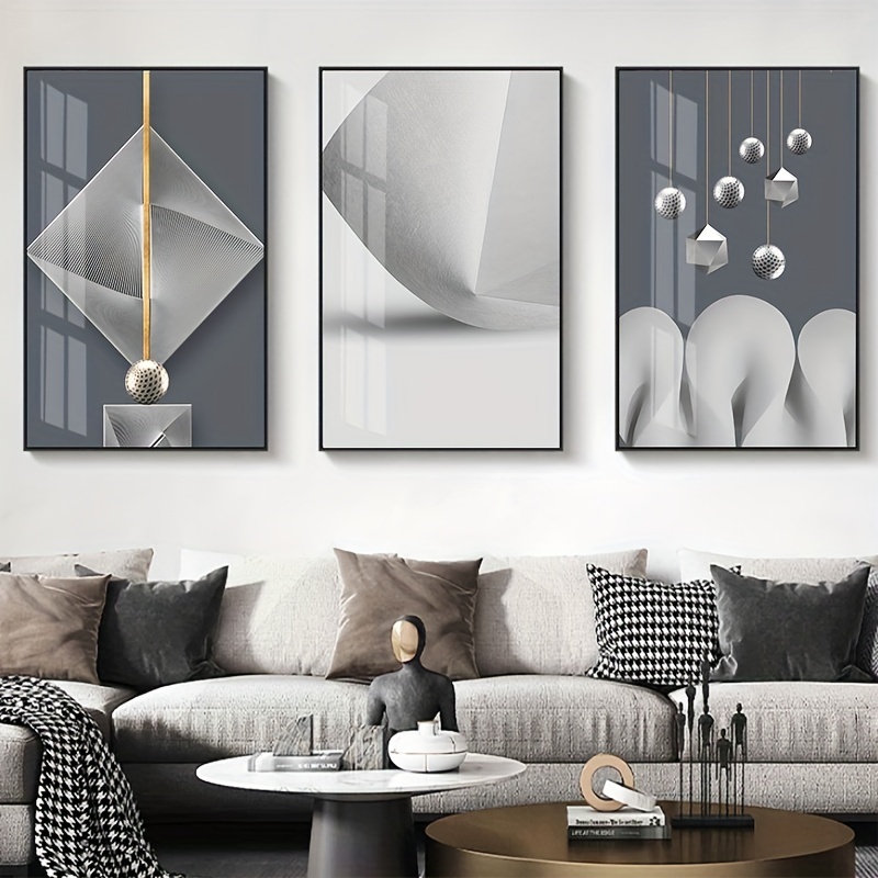 Frameless Abstract Geometric Canvas Painting Black And White - Temu