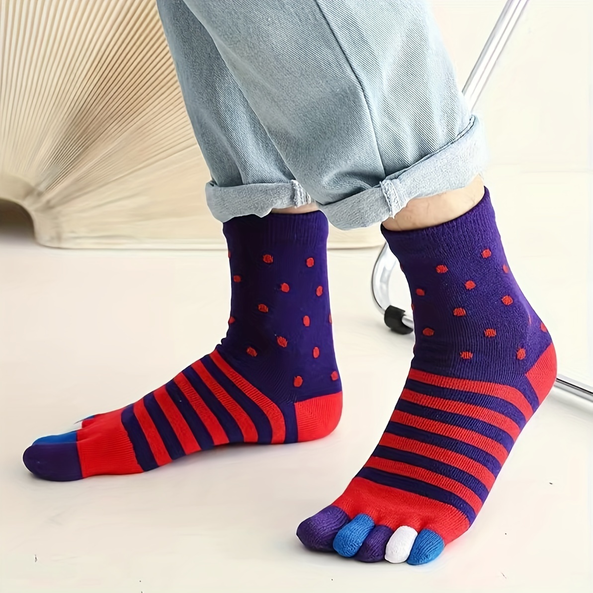 Men's Colorful Split Toe Tabi Socks Low Cut Five toe Novelty