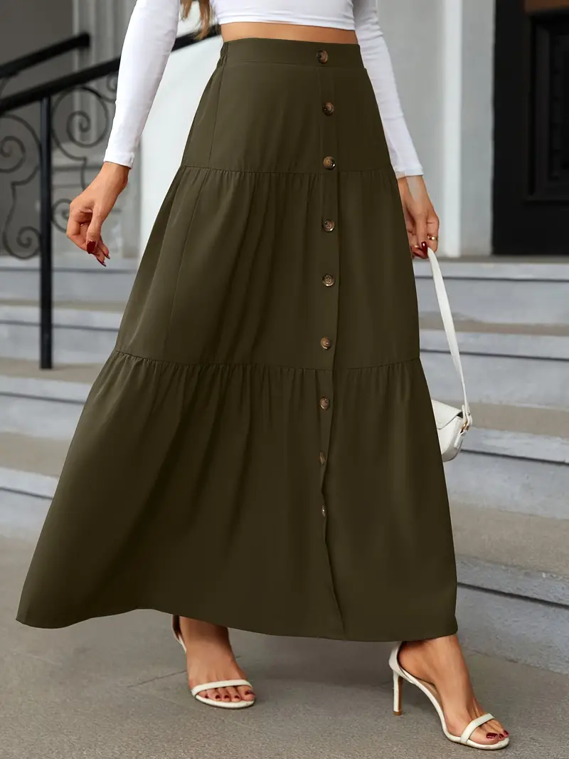 high waist tiered skirts casual solid button front maxi skirts womens clothing details 13