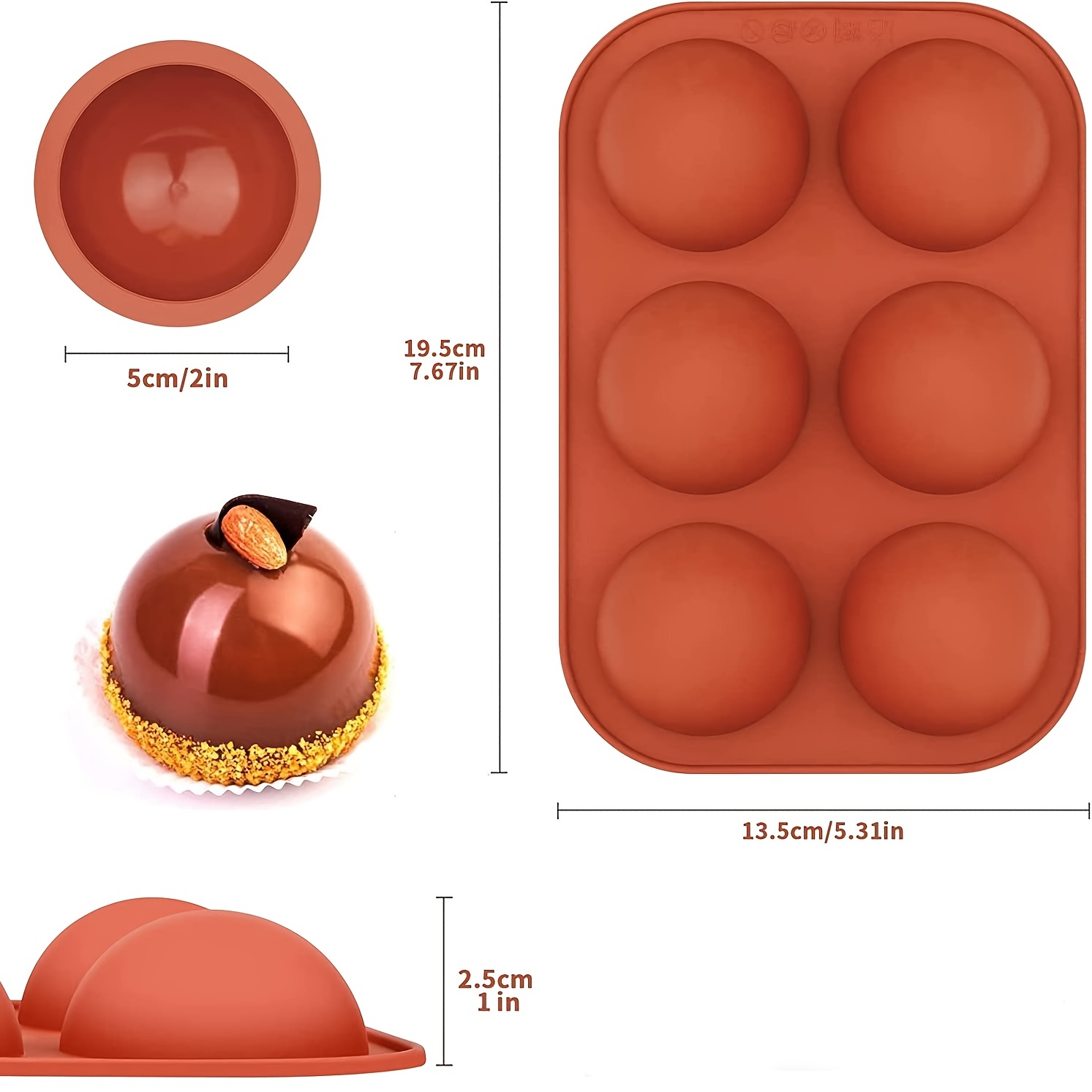 6-Cavity Heart Shaped Silicone Mold for Chocolate, Mousse, Hot Chocolate  Cocoa Bomb