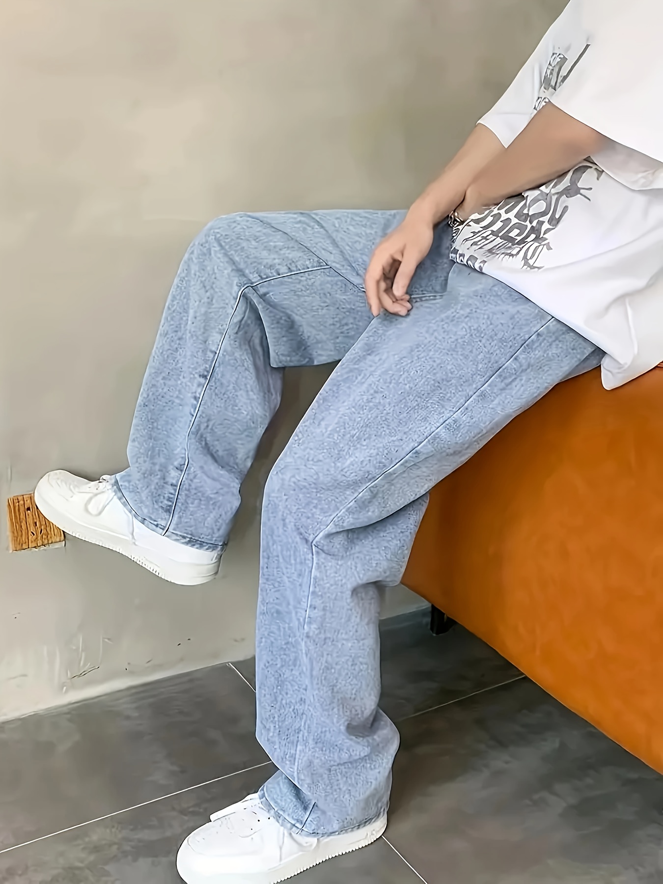 Men's Loose Fit Baggy Jeans Casual Street Style Comfy Denim - Temu Poland