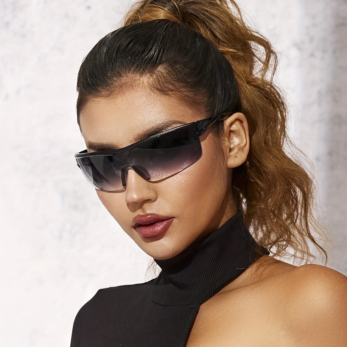 Y2k Futuristic Wrap Around Sunglasses For Women Unisex Trendy Rimless Rectangle Punk Sun Glasses