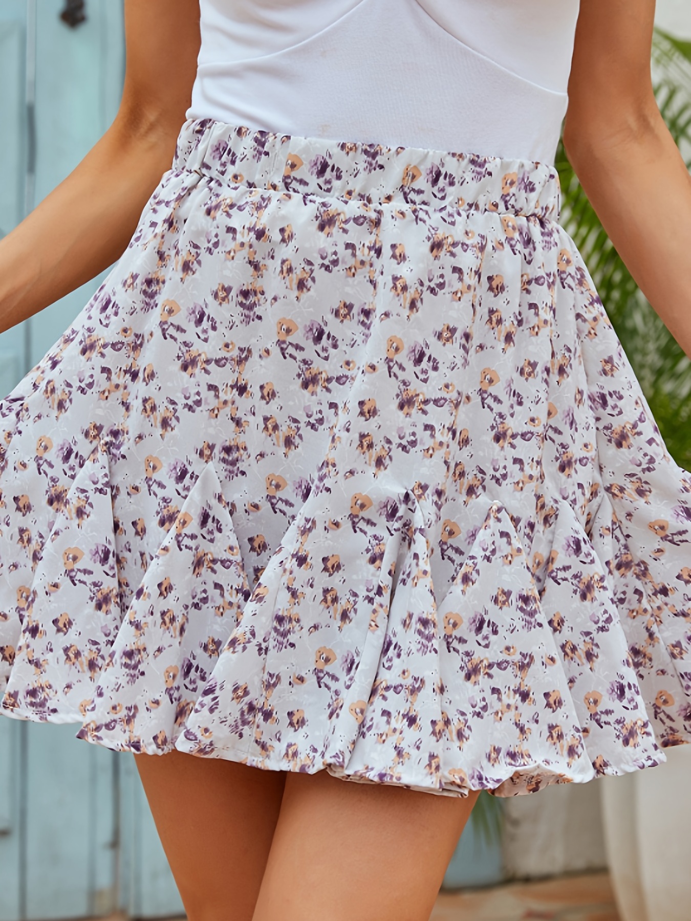 Women's Skirt Short Front and Long Back Printed Irregular Skirt In Summer