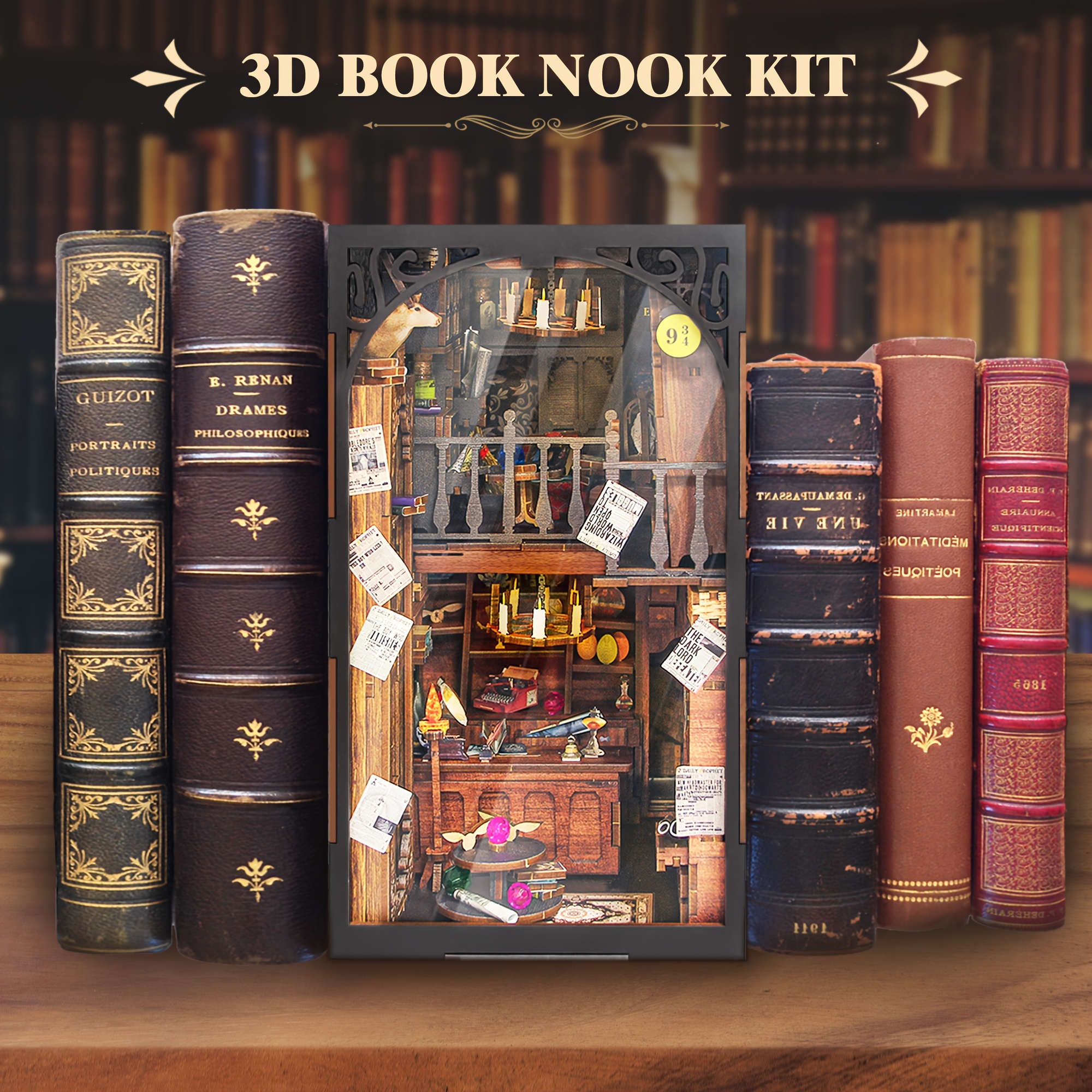 3D Wooden Puzzle Bookend DIY Book Nook Kit Decorative Bookend