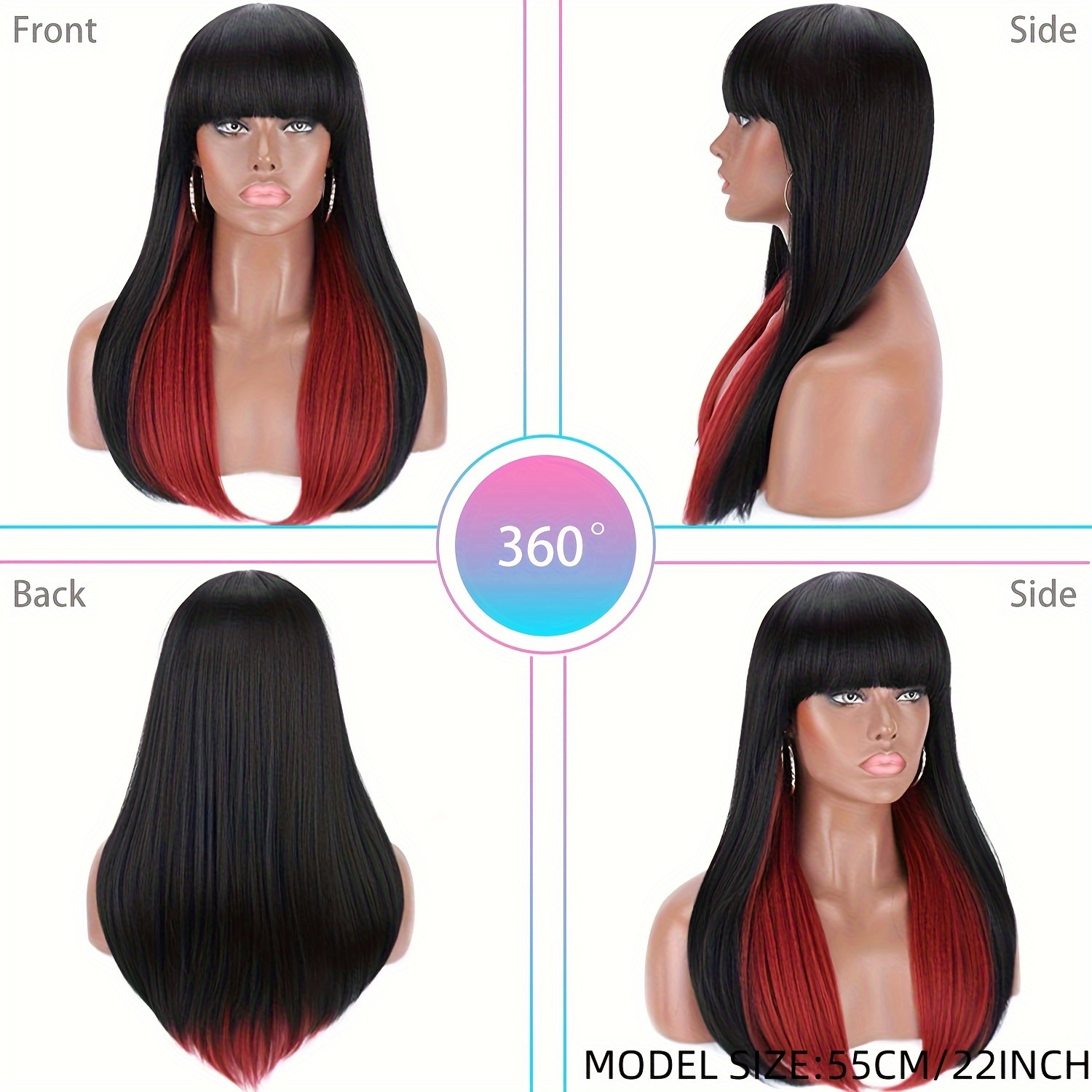 Long Straight Silky Smooth Synthetic Hair Wigs With Hair Temu