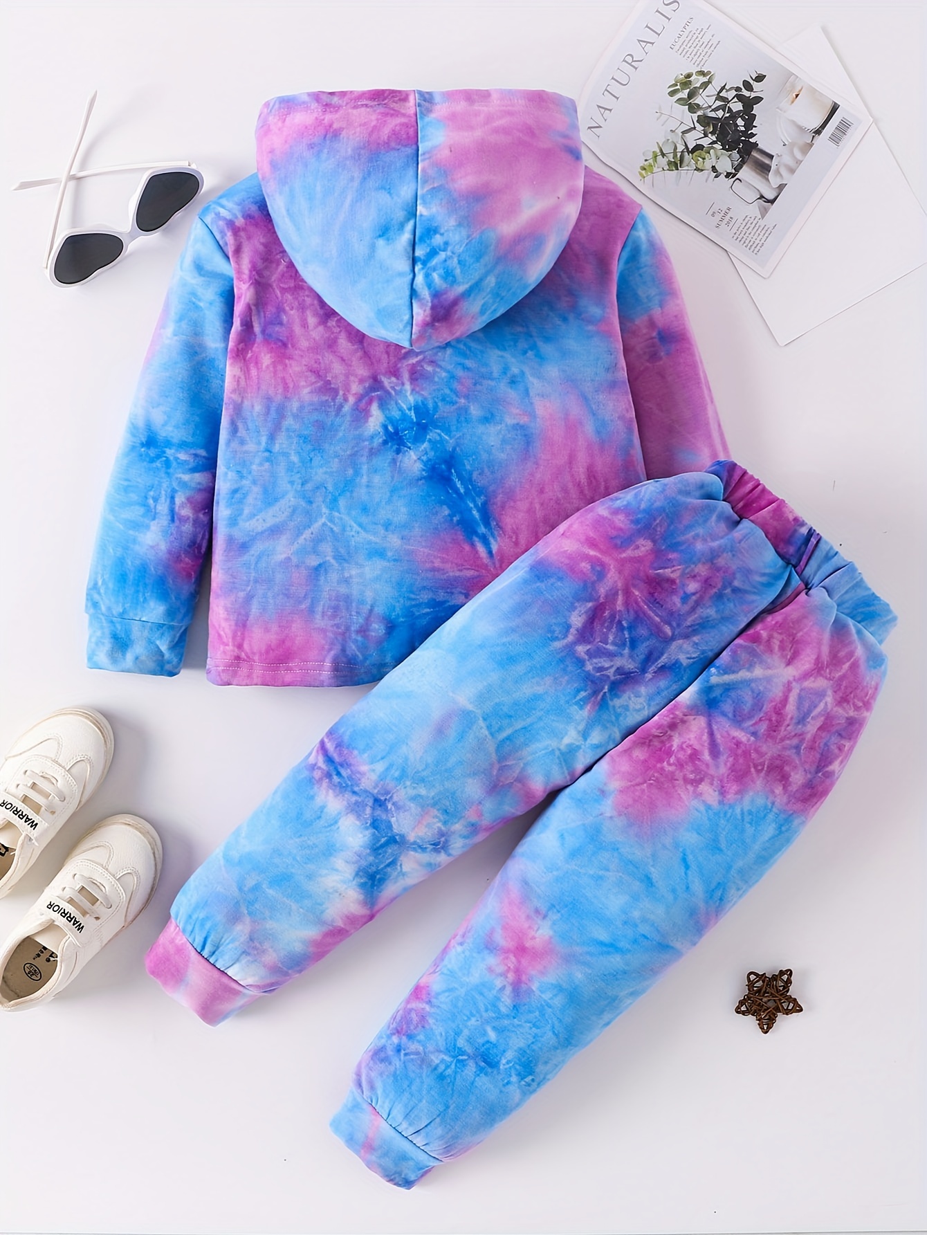 Girls Lightweight Tie Dye Set Kidlife Print Hoodies + Pants - Temu