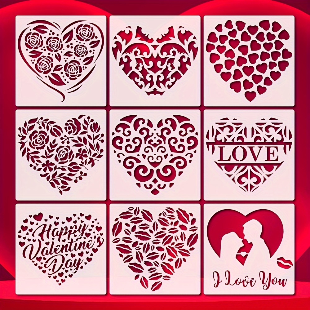  Heart Stencils, 2 Pcs Love Heart Rose Templates A4 Sheet  Assorted Size Hearts Reusable Plastic Stencils for Valentine's Day DIY  Painting Card Making Home Decor Reusable A4 Size 8.3x11.7 