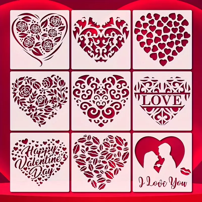 1Set Valentine's Day Stencils Plastic Love Be Mine Stencils Flowers Hearts  Car Drawf Patterns Stencil Reusable Happy Valentine's Day Stencil