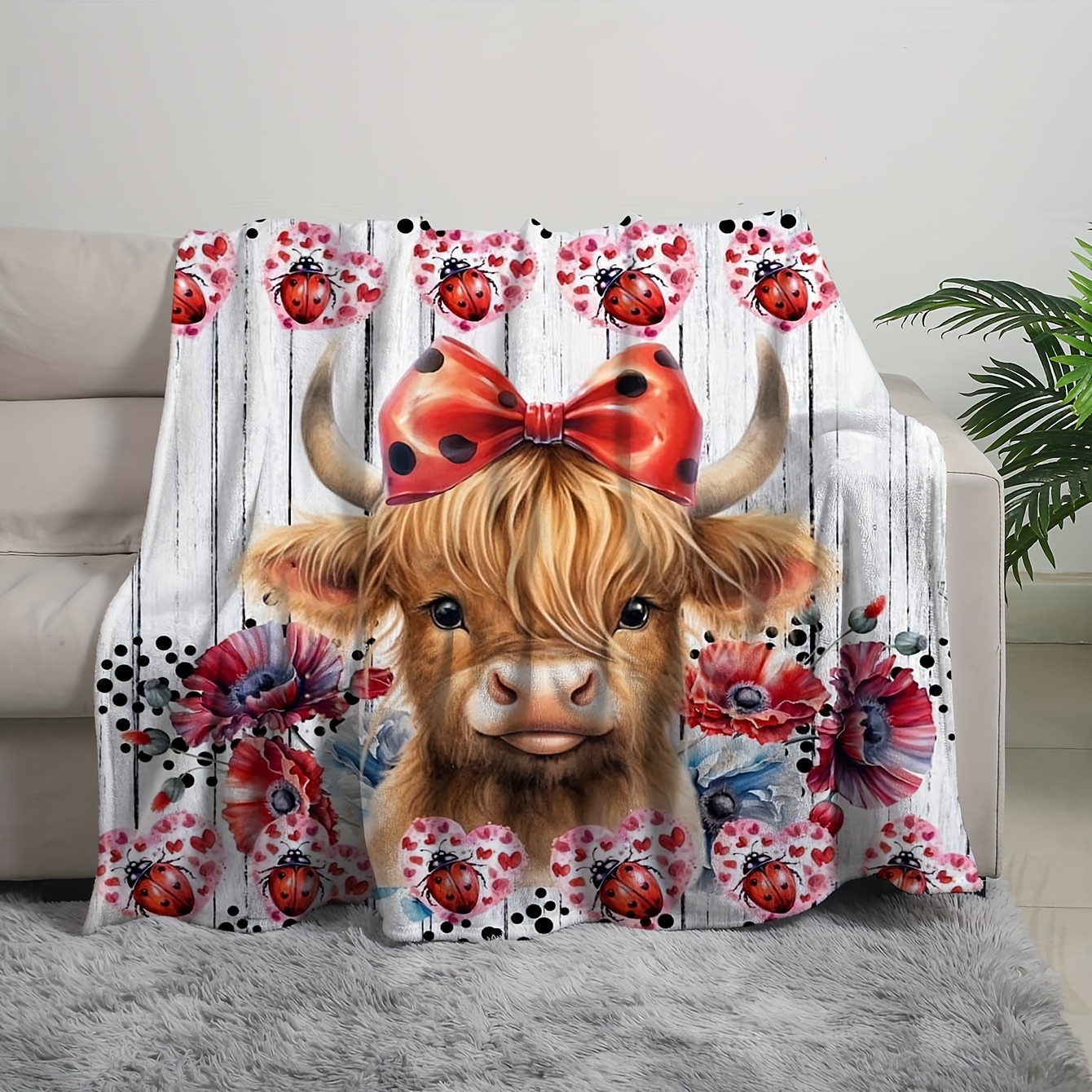 Farmhouse Cow Highland Cow Sunflower Flannel Blanket Soft - Temu