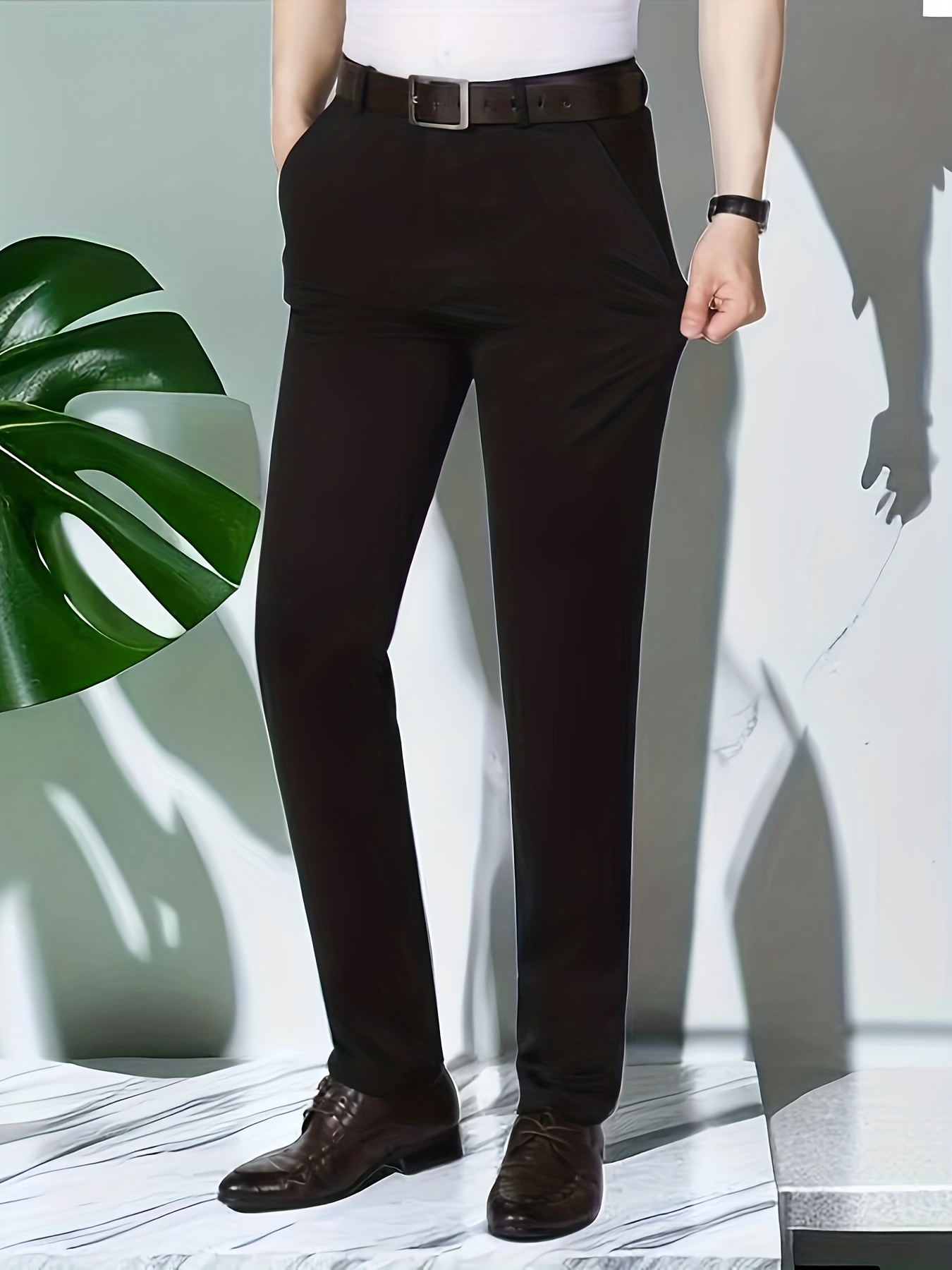 Classic Design Dress Pants Men's Formal Solid Color Stretch - Temu