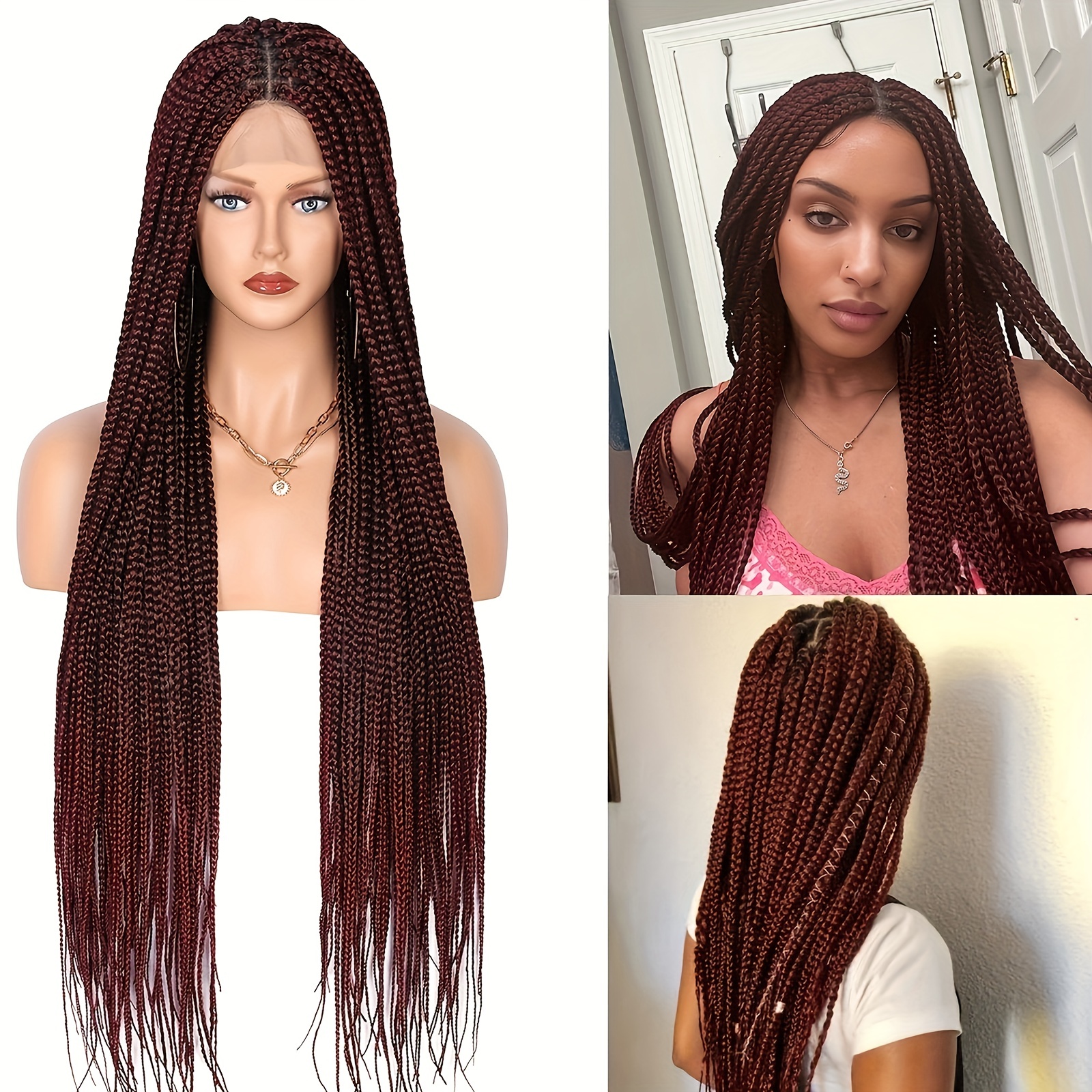 Synthetic Full Lace Braided Wigs Women Girls Crochet Box Wig - Temu