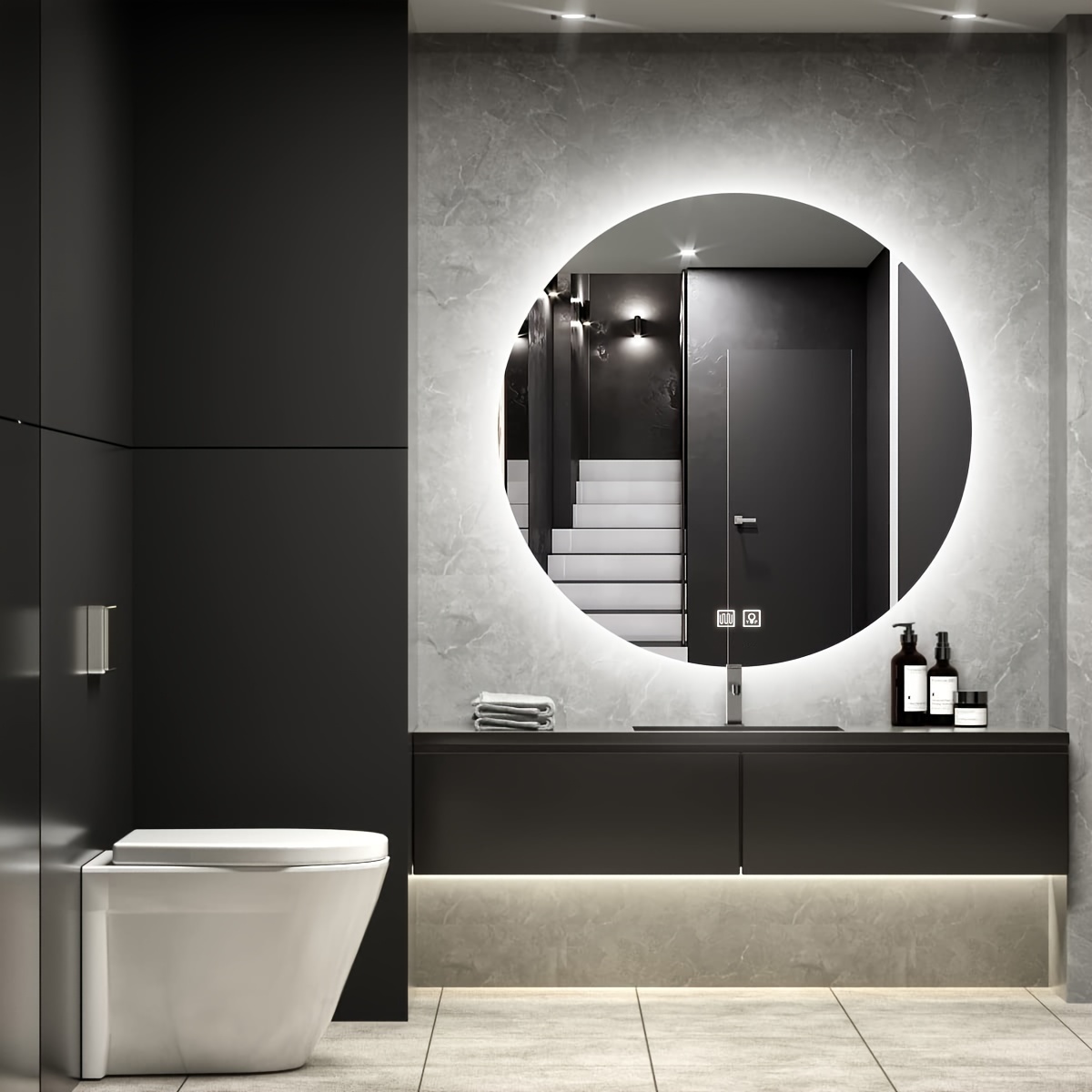  MIRPLUS Espejo de baño de 32 x 24 pulgadas para pared, espejo  de baño LED con luz, espejo de baño rectangular con amplificador facial,  impermeable IP44, espejos antivaho para baño, luz