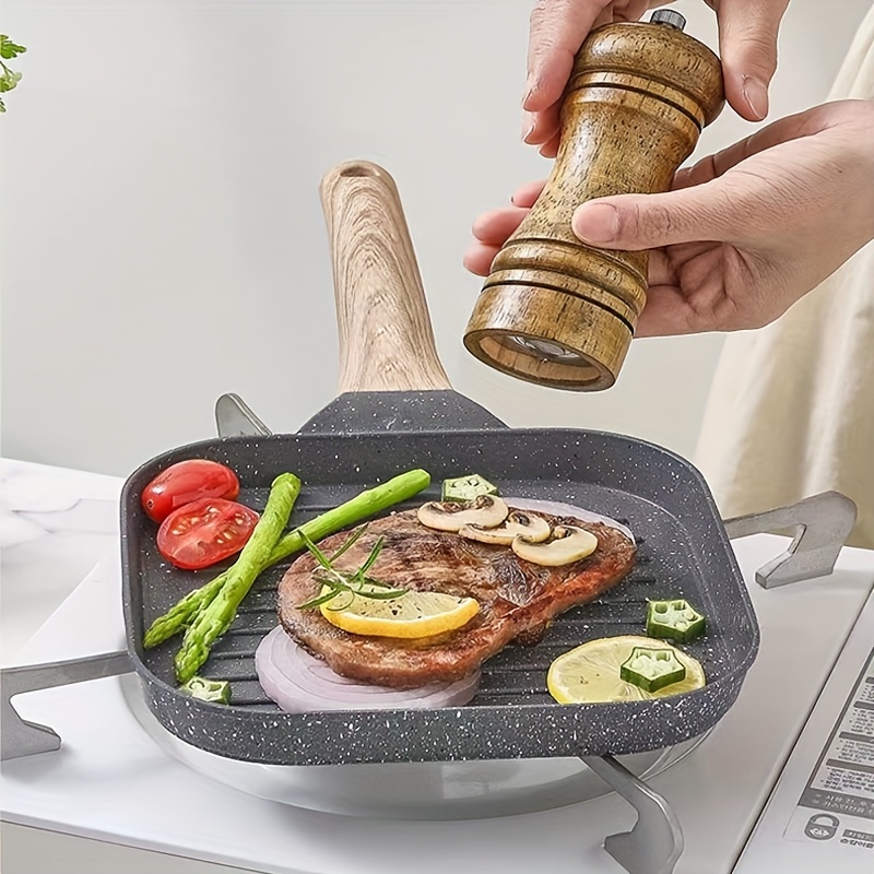 Square Nonstick Grill Pan Supplies Skillet Tool Large Cast Iron Nonstick Frying Pan Steak Pan Griddle Pan with Handle for Kitchen, Outdoor with