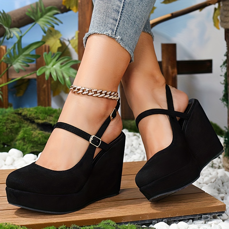 Women's Platform Wedge Heels, Comfortable Plush Lined Warm High Heels, Cozy  Slip On Thermal Shoes